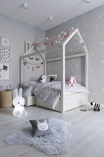 海外の子供部屋　モノトーン　白×グレーでシンプル&可愛く
真似したい！海外の子供部屋(女の子）のおしゃれなインテリア実例は？