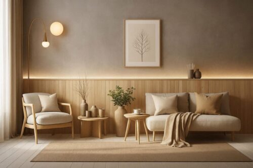 北欧インテリアのリビングの 壁にこだわる